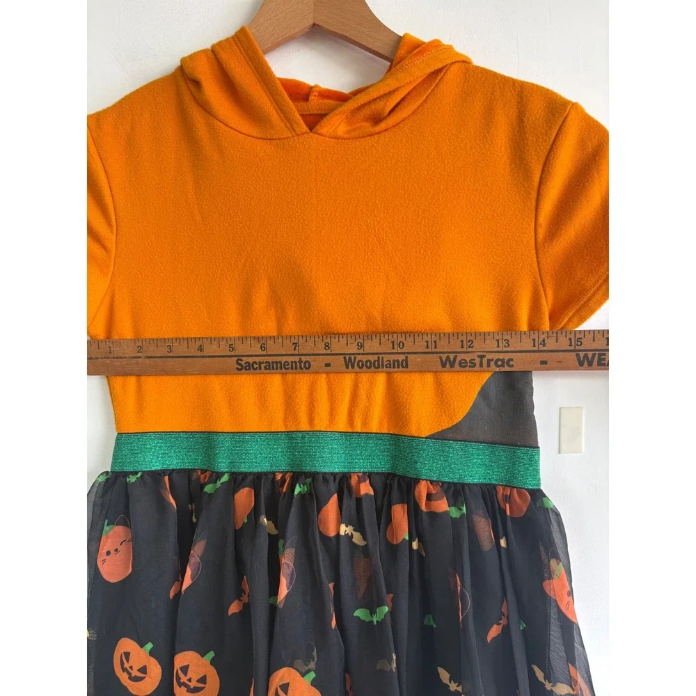 Squishmallows Girls Halloween Pumpkin Costume Dress Hood kidcore Orange Black L